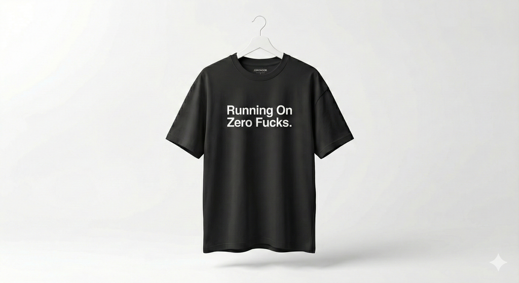 Running On Zero Fucks T-Shirt | Sarcastic Graphic Tee | Minimal Bold Text Shirt for Men & Women